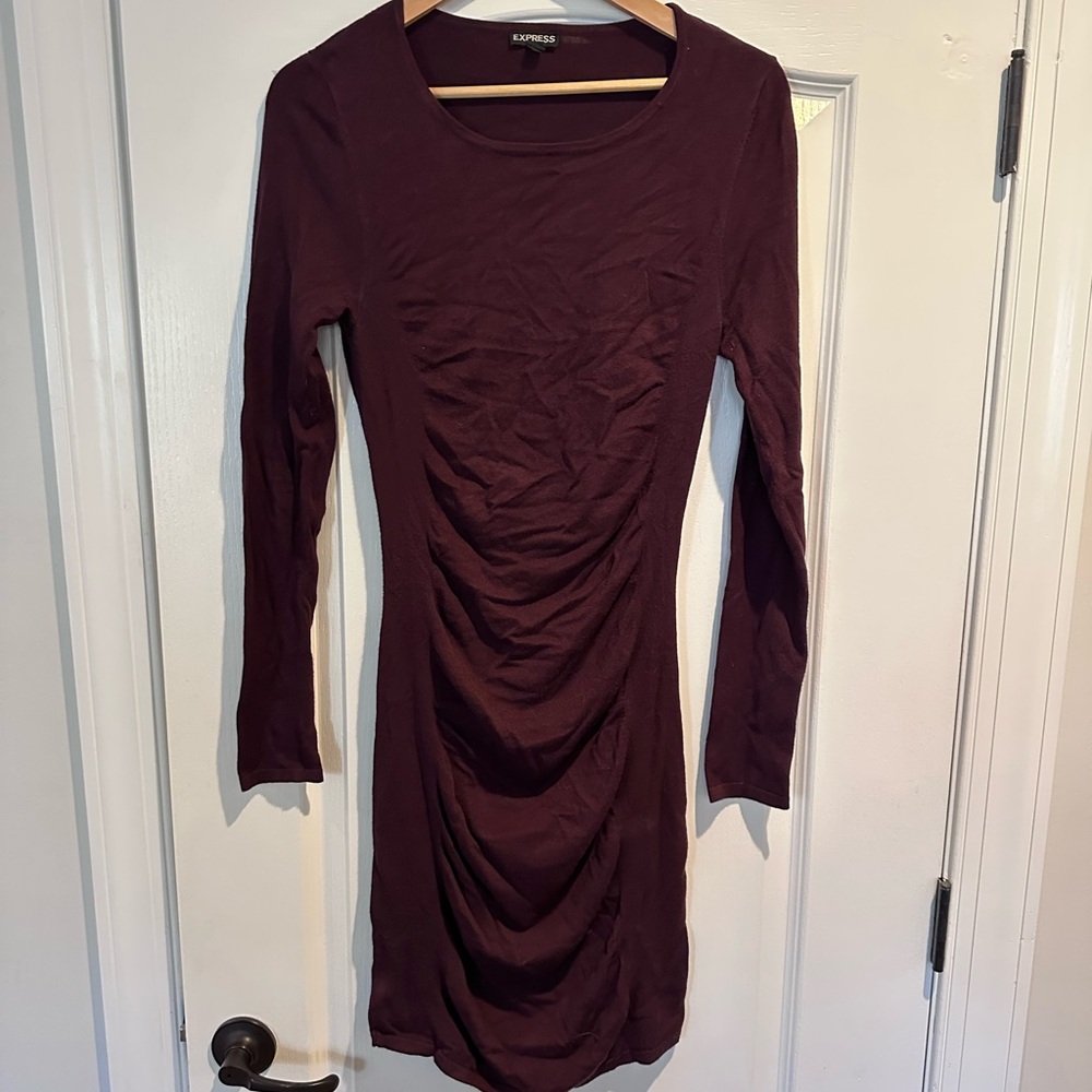 Express Deep Maroon Long Sleeve Sweater Dress